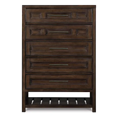 5 Drawer Chest with Decorative Panels and Slatted Base Shelf